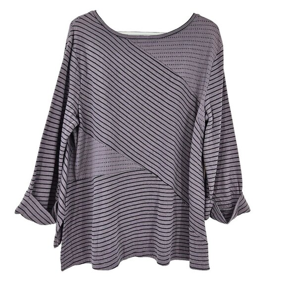 Habitat High-Low Striped Boxy Lagenlook Top Gray Women’s Size M Oversized - Picture 2 of 10